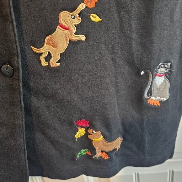 Vintage Bechamel Cat Dog Top Women Large Black Embroidered Sleeveless Pets Retro - Picture 6 of 10